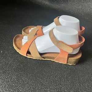 Bio Gold Women Leather Sandals 9 Brick Taupe Made in Italy Hook & Loop Cork Boho